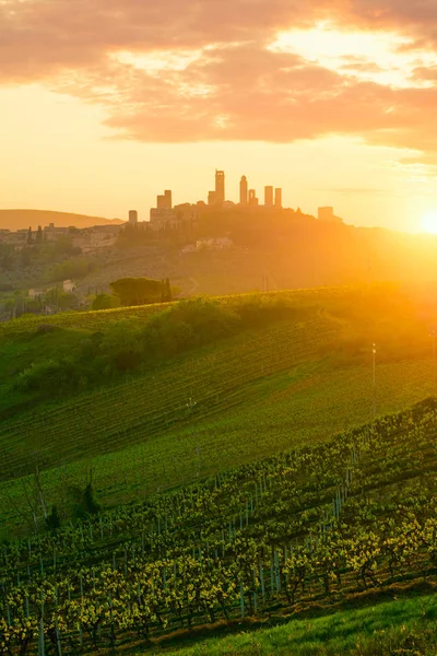 Beatutiful Sunset San Gimignano Medieval Village Italy Europe — Stock Photo, Image