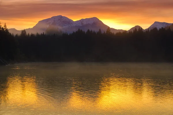 Amazing Sunrise Hintersee Lake Bavarian Alps Austrian Border Germany Europe — Stock Photo, Image