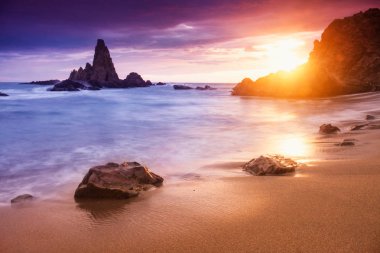 Sunset on the coast of the natural park of Cabo de Gata clipart