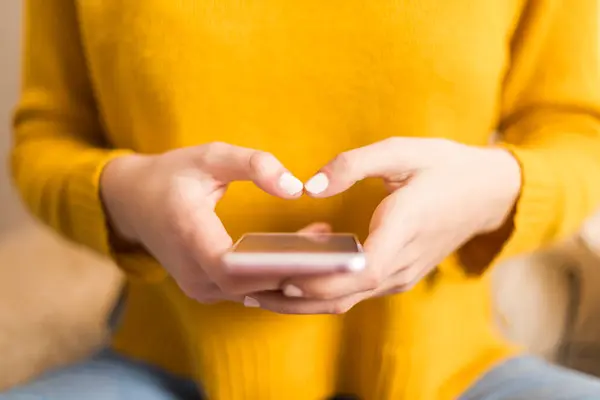 Close Woman Hands Forming Heart Shape Smartphone Highlighting Connectivity Affection Royalty Free Stock Photos