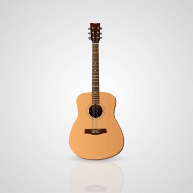 Beyaz arkaplanda izole edilmiş akustik gitar görüntüsü.