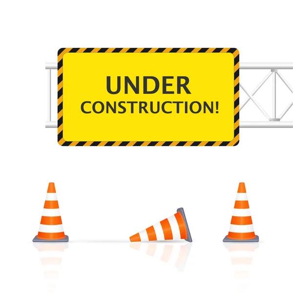 Illustration Construction Sign Safety Cones Isolated White Background — Stock Vector