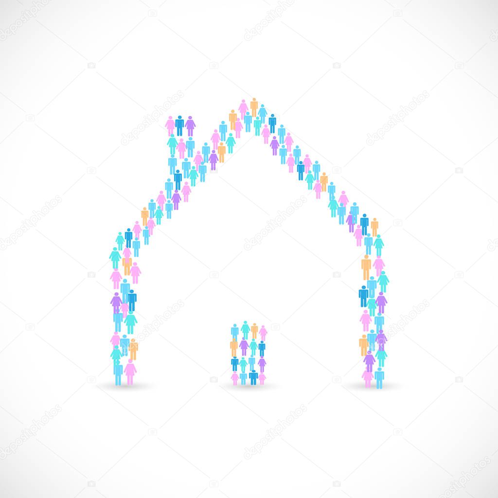 Illustration of a house icon of people isolated on a white background.
