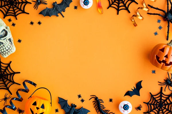Collezione Oggetti Della Festa Halloween Che Formano Una Cornice — Foto Stock