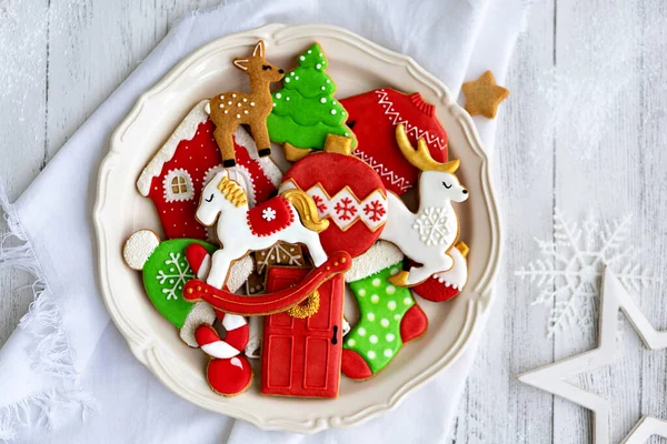 Decorated Gingerbread Cookies Plate — Stock Photo, Image