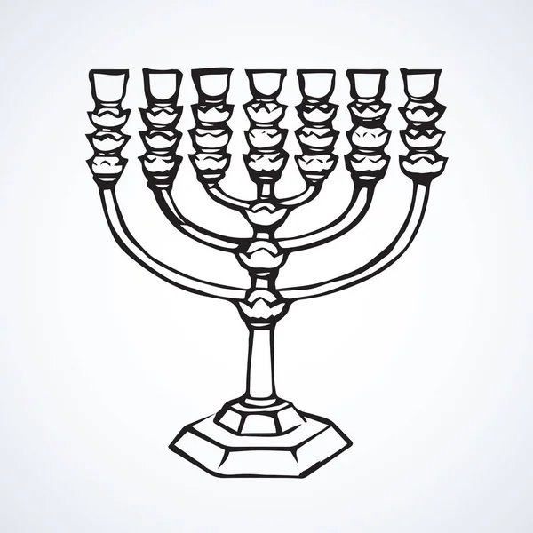 Antiguo Recuerdo Herencia Chanukah Judaica Línea Freehand Tinta Negra Dibujado — Archivo Imágenes Vectoriales