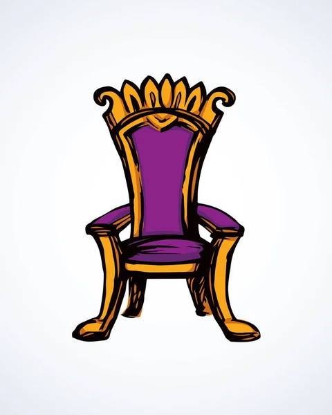经典时尚宫殿莱克丝精致紫色扶手凳设计在白色的房间背景 明亮的丁香色手画徽标粗略的艺术复古涂鸦卡通图形风格与空间文本 — 图库矢量图片