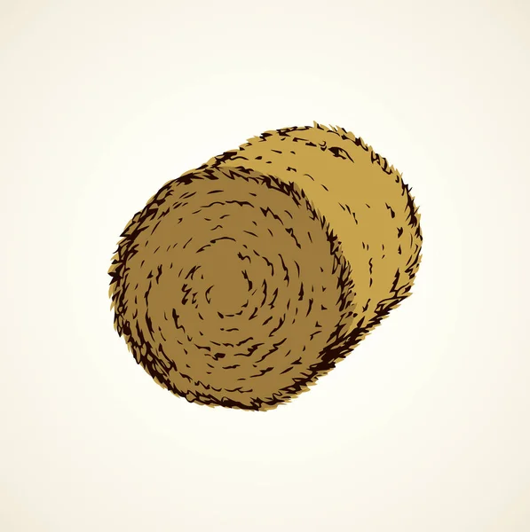Foin Roulé Pour Animaux Élevage Sur Fond Village Blanc Encre — Image vectorielle