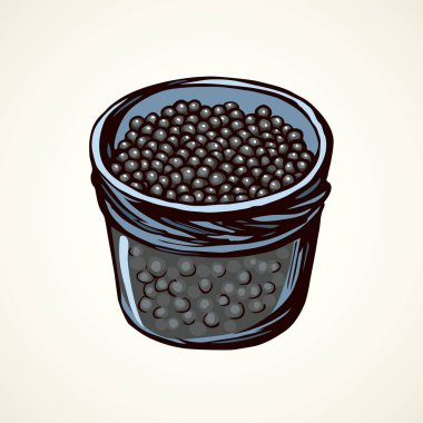 Lezzetli yağ ham osetra spawn ikura petrol beyaz arka plan üzerinde tasarruf etmek. Parlak gri renk el çizilmiş servet sandviç menü teneke logo işareti amblem antika sanat doodle tarzı. Portre görünümünde metin alanı olan