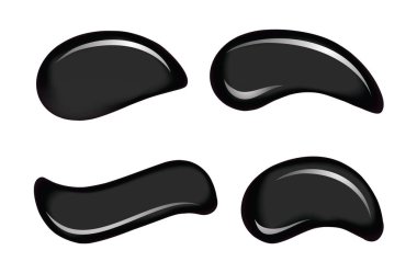 Beyaz zemin üzerine curvy formu derin abanoz rengi emaye boya. Düzgün yuvarlak parlak parlaklık örnek splodge. Lekede hareket şekli yüzey tasarım kümesi dökün. Islak sanat simge. Metin için yer ile yakın çekim makro görünümü