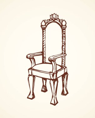 Klasik moda sarayı luksu beyaz arka planda mükemmel bir koltuk taburesi tasarımı. Serbest çizgi siyah mürekkep çizili logo eskimiş eskimiş karikatür grafik çizim kalemi kağıt ve boşluk üzerine metin için