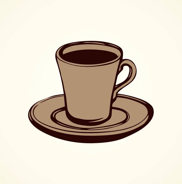 Leckerer Frischer Morgenkaffee Auf Weißem Tellerhintergrund Freihändige Umrisse Schwarze Tinte — Stockvektor