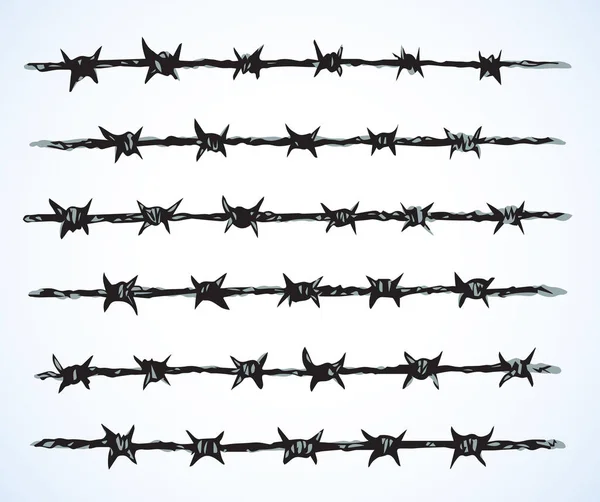 Engelli spiral bob dikenli tel sıra beyaz arka planda izole edildi. El çizimi mürekkep çizimi, resim çizimi, kağıt üzerine retro-kalem karalaması. Metin için alanı olan yakın görünüm