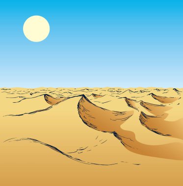 Zirve manzarası gün sahne. Parlak altın rengi el çekilmiş sıcak küresel kum fırtınası işareti simgesi simgesi sanat doodle vintage karikatür tarzı içinde yarım yamalak. Hafif mavi masmavi zemin üzerinde metin için yer ile doğal satır görünümü