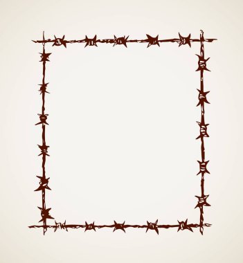 Engelli spiral bob dikenli tel sıra beyaz arka planda izole edildi. El çizimi mürekkep çizimi, resim çizimi, kağıt üzerine retro-kalem karalaması. Metin için alanı olan yakın görünüm