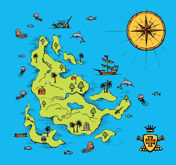 Возрожденному Острову Место Плана Дороги Голубом Водопаде Средневековое Игровое Текстурное — стоковый вектор