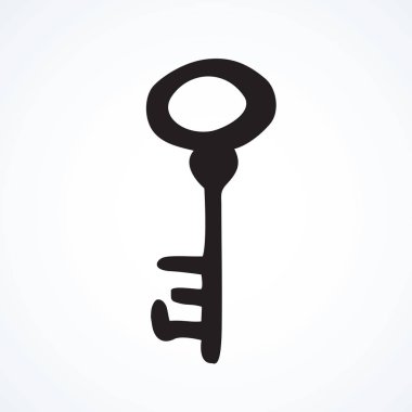 Beyaz zemin üzerinde izole Kiralama taşınır için eski çelik latchkey. Serbest çizim siyah mürekkep elle çizilmiş web UI nesne logo yarım yamalak retro sanat doodle tarzı kalem kağıt üzerinde. Portre görünümünde metin alanı olan