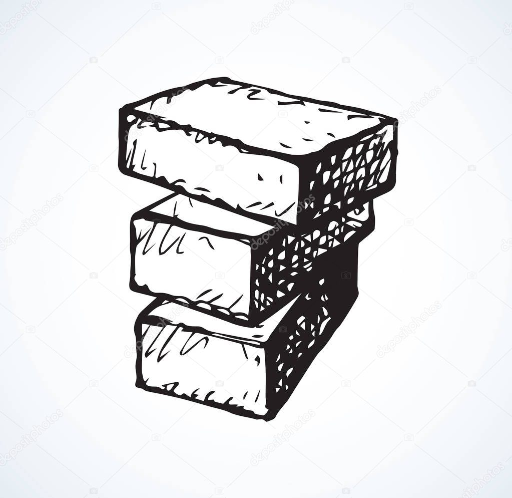 New cute single house airbrick diy on light backdrop. Freehand outline black ink hand drawn design concept object emblem sketchy in vintage art scribble style pen on paper space for text. Closeup view