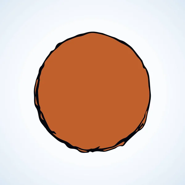 Glob 白い空を背景に巨大なオレンジ色のオーブのボールの半球の形 線形検討コスモ概念 鮮やかな赤い色の手描き下ろし画像ロゴエンブレム アート レトロな落書き漫画刻まれたスタイルで大ざっぱです — ストックベクタ