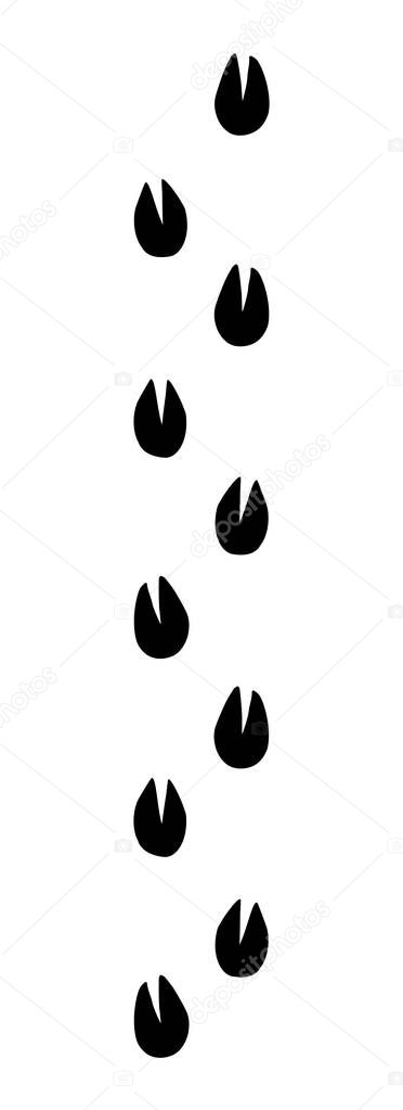 Flat leg touch stamp set on white muddy dust backdrop. Dark black ink hand drawn hoofprint logotype emblem badge in retro art etch contour style. Close up detail view with space for text