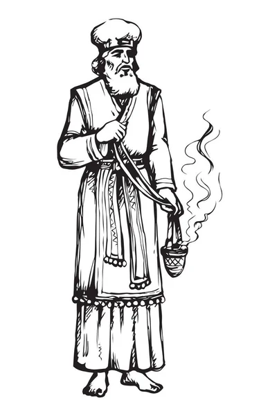 Моисей Тора Историческая Культура Божественного Служения Старый Бородатый Аарон Тунике — стоковый вектор