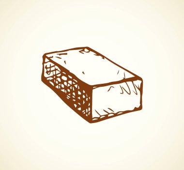 Yeni sevimli tek ev airbrick ışık zemin üzerinde DIY. Serbest el anahat siyah mürekkep el çekilmiş tasarım kavramı nesne amblemi yarım yamalak vintage sanat karalama stil tükenmez kalemle kağıt alanı metin için. Closeup görünümü