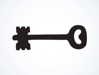 Beyaz zemin üzerinde Kiralama taşınır için eski çelik latchkey. Karanlık mürekkep elle çizilmiş Oda nesne logo retro sanat kontur yazdırma stilini kazınmış. Portre görünümünde metin alanı olan