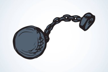 Eski çelik suçlu avukat ücretsiz gyve yük yüzük beyaz zemin üzerinde yakaladı. Siyah mürekkep çizgi çizilmiş yargı borç köle kurban kavramı logo kroki retro sanat doodle karikatür tarzı kalem kağıt alanı metin