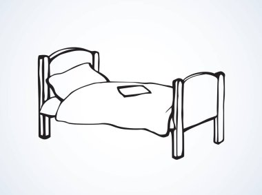 Beyaz zemin üzerinde boş klasik ahşap rahat yumuşak trendy hostel ranza. Serbest çizim siyah mürekkep el logo kabataslak kağıt üzerinde sanat retro karalama karikatür tarzı hapiste çekilmiş. Portre görünümünde metin alanı olan