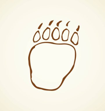 Beyaz çamur arka planına yerleştirilmiş şirin panda yürüyüşü. Serbest çizgi siyah mürekkep çizili veteriner logoti amblem rozeti retro sanat karalaması kağıt üzerine kalem şekli. Metin için alanı olan en üst detay görünümü