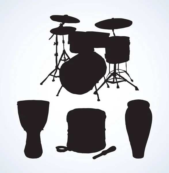 Kaba Pop Drumset Kazasında Temel Beyaz Zemin Üzerinde Teklif Koyu — Stok Vektör