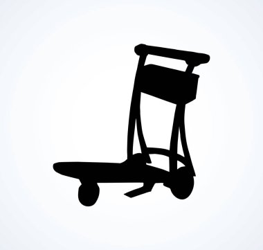Büyük boş varış paketlenip sepet kamyon beyaz arka plan üzerinde hareket ettirin. Siyah Mürekkep el çizilmiş gemi depolama kutusu vagon logo işareti sembol amblemi tarzında modern sanat siluet kontur yazdırma alanı metin için