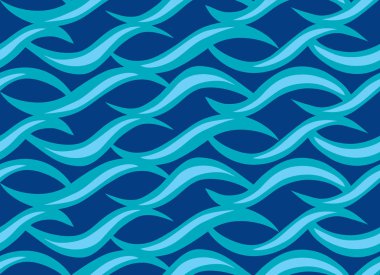 Tileable kıvrımlı warp şekli formu ajur açık gök renk koyu Indigo dolambaçlı yollardan bükülmüş darbeleri ile. Dalgalı curvy wavelike menderes basit doğrusal vintage tarzı sarma şablon fond bozuk