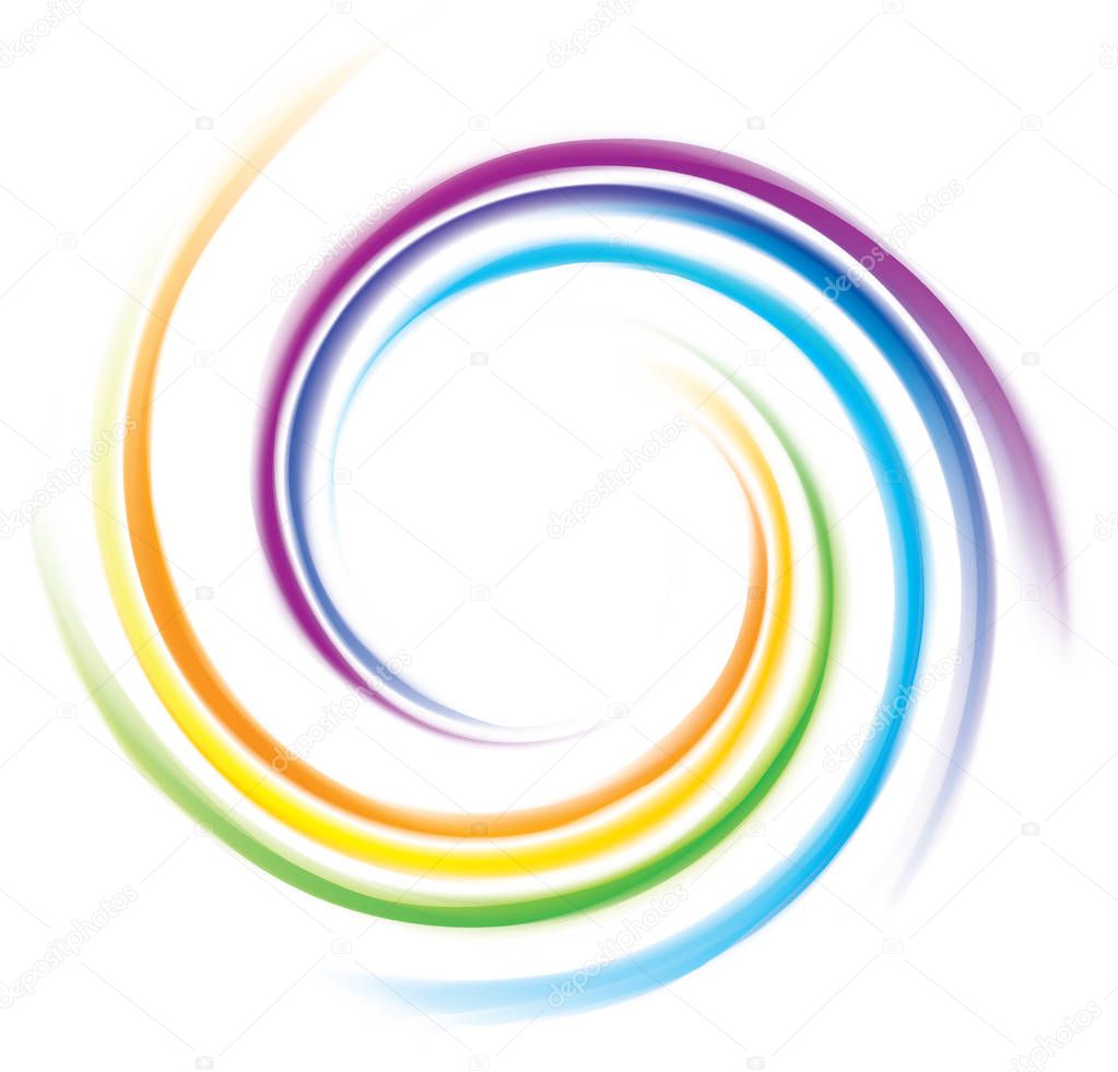 Creative eddy festival happy surface of vivid multi colored glossy curled spraying rippled ring. Closeup view with space for text in glowing white center