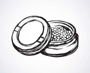 Lezzetli yağ ham osetra spawn ikura petrol beyaz arka plan üzerinde tasarruf etmek. Serbest çizim siyah renk mürekkep elle çizilmiş servet vintage sanat doodle oyulmuş tarzı kalem kağıt alanı metin için oturum açın. Closeup görünümü