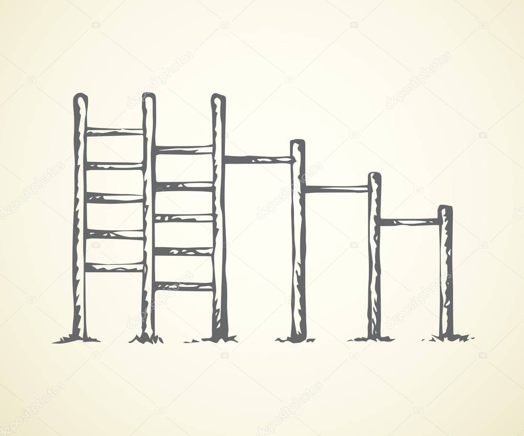 Metal pipe plank up strength muscle tool outdoor device isolated on white  background. Line ink hand drawn game logo icon sketch in art retro doodle cartoon graphic style with space for text