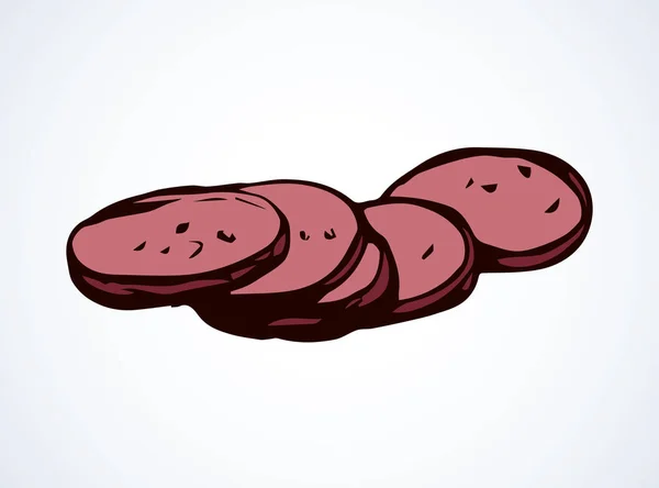 Salato Maiale Macellaio Rosso Cervelat Kielbasa Bratwurst Involucro Marrone Sfondo — Vettoriale Stock
