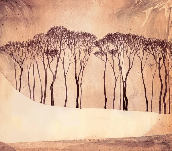 Vinter Bakteppe Monokrom Avbildet Tonet Teksturert Papir Høye Vakre Trær – stockfoto