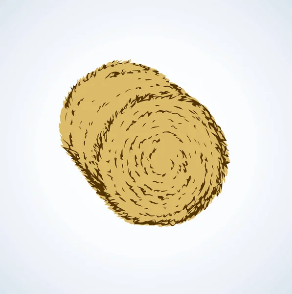Foin Roulé Pour Animaux Élevage Sur Fond Village Blanc Encre — Image vectorielle