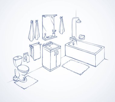 Arka planda halı olan şampuan kasesi tasarımı. Serbest çizgi siyah mürekkep çizili sıcak spa, kapalı amblem amblemi işareti, sanat retro çizgi film karalama tarzı ve beyaz duvardaki yazı için boşluk.