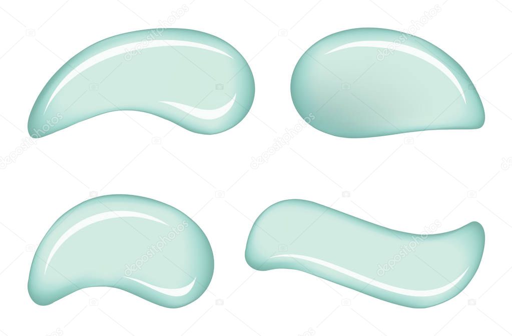 Curvy form light aquamarine color spread enamel dye on white backdrop. Smooth twirl shiny gloss tiffany cyan sample set design surface. Artistic wet soap symbol icon. Close up macro view space for text