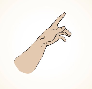 Beyaz arka planda, el genişliği kadar olan bir kol. Freehand ana hatları siyah mürekkep çizilmiş logo pictogram amblemi eskimiş sanat karikatür tarzı kalemle metin için kağıt boşluğuna çizilmiş. Yakın kenar görünümü