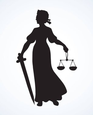Kör adil justitia Bayan şekil beyaz mahkeme Kağıt arka plan üzerinde. Eski klasik sivil hapse Femida kadın heykeli piktogram. Siyah çizmek yargı bilgelik sipariş terazi logo amblem antik sanat stil basık