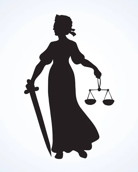 Bonita Figura Senhora Justitia Cega Fundo Papel Branco Tribunal Velho — Vetor de Stock