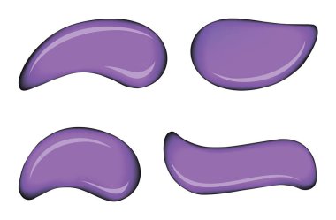 Üç boyutlu kıvrımlı, parlak lavanta rengi, arka planda diş minesi boyası. Pürüzsüz yuvarlak mavi parlak leke örneği. Şekil dizayn seti. Islak sanat simgesi. Metin için alanı olan makro görünümü kapat