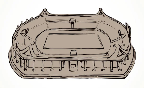 Старый Большой Городской Пустой Газон Стадионе Черные Чернила Нарисованные Вручную — стоковый вектор