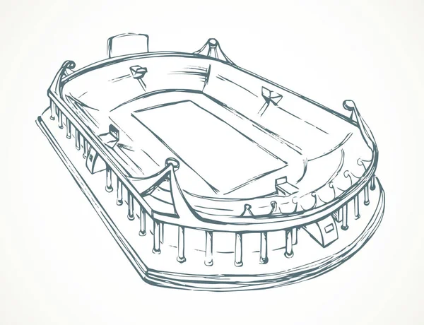 Старый Большой Городской Пустой Газон Стадионе Черные Чернила Нарисованные Вручную — стоковый вектор