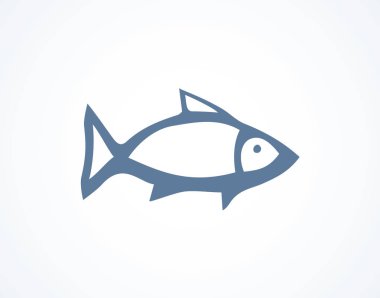 Büyük Cyprinus carpio beyaz zemin üzerinde izole. Serbest el anahat siyah mürekkep el Logo Amblem piktogram kabataslak kağıt üzerinde sanat retro karalama stil hapiste çekilmiş. Metin için yer ile portre yan görünüm