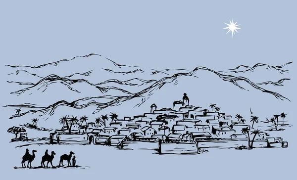 Vieux Voyage Est Noël Bible Colline Scène Comète Historique Aller — Image vectorielle