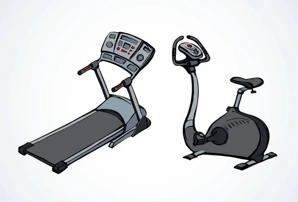 배경에 스포티 Exercycle 기구입니다 손으로 스타일에서 스케치를 텍스트에 — 스톡 벡터